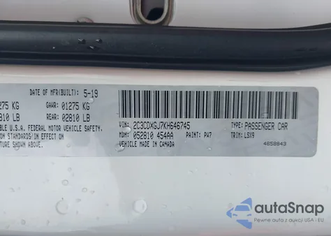 2019 Dodge Charger Scat Pack Rwd z USA, uszkodzony, nr VIN 2C3CDXGJ7KH646745
